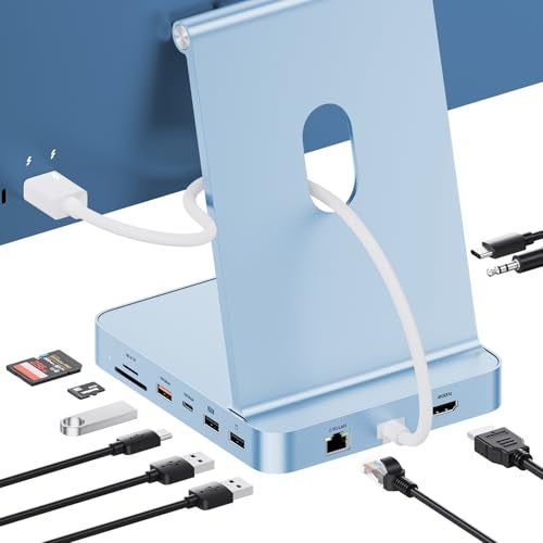 PULWTOP 11 in 1 USB C Hub for iMac 24 inch 2021 2023 2024 USB Hub Docking Station Support M.2 SSD (NOT Included), iMac M1 M3 M4 Accessories, 4K HDMI, 2.5G Ethernet, 5 USB A/C 3.2 10Gbps, SD/TF - Blue - Image 1