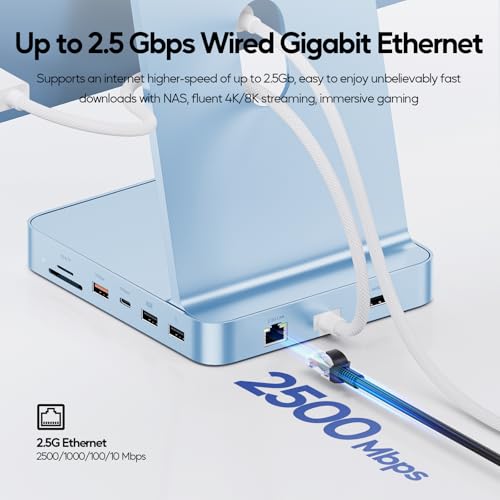 PULWTOP 11 in 1 USB C Hub for iMac 24 inch 2021 2023 2024 USB Hub Docking Station Support M.2 SSD (NOT Included), iMac M1 M3 M4 Accessories, 4K HDMI, 2.5G Ethernet, 5 USB A/C 3.2 10Gbps, SD/TF - Blue - Image 4