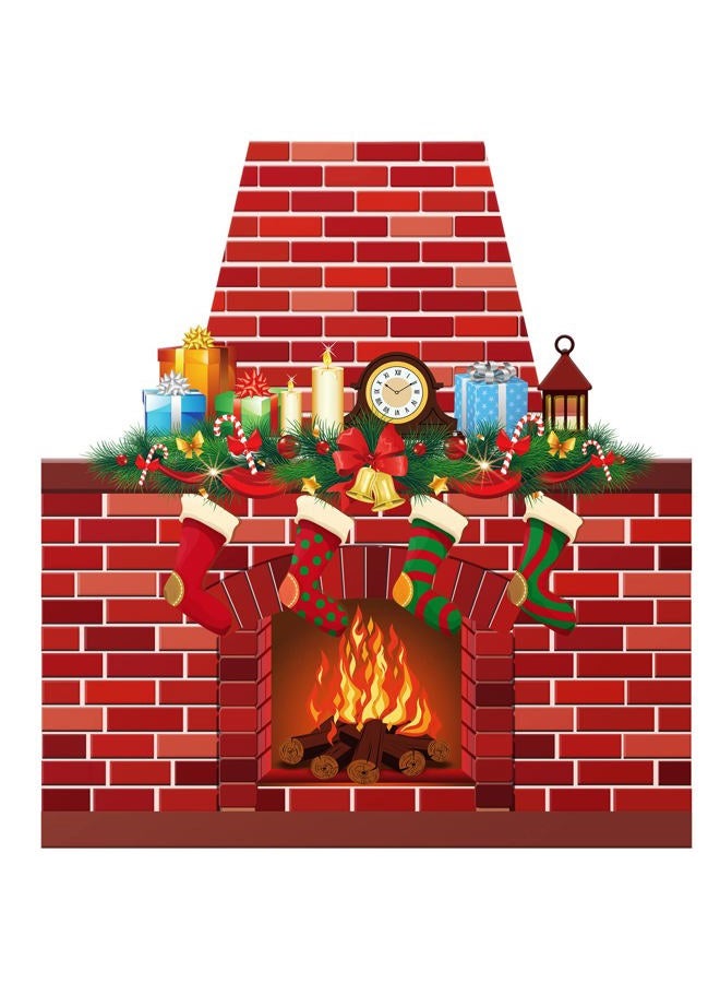 OUKEYI خلفية مدفأة عيد الميلاد للتصوير - زينة مدفأة من الطوب الأحمر لحفلة عيد الميلاد - خلفية حطب محترق مع شريط لاصق 20 نقطة، 38.6'' x 35.4'' - Image 1