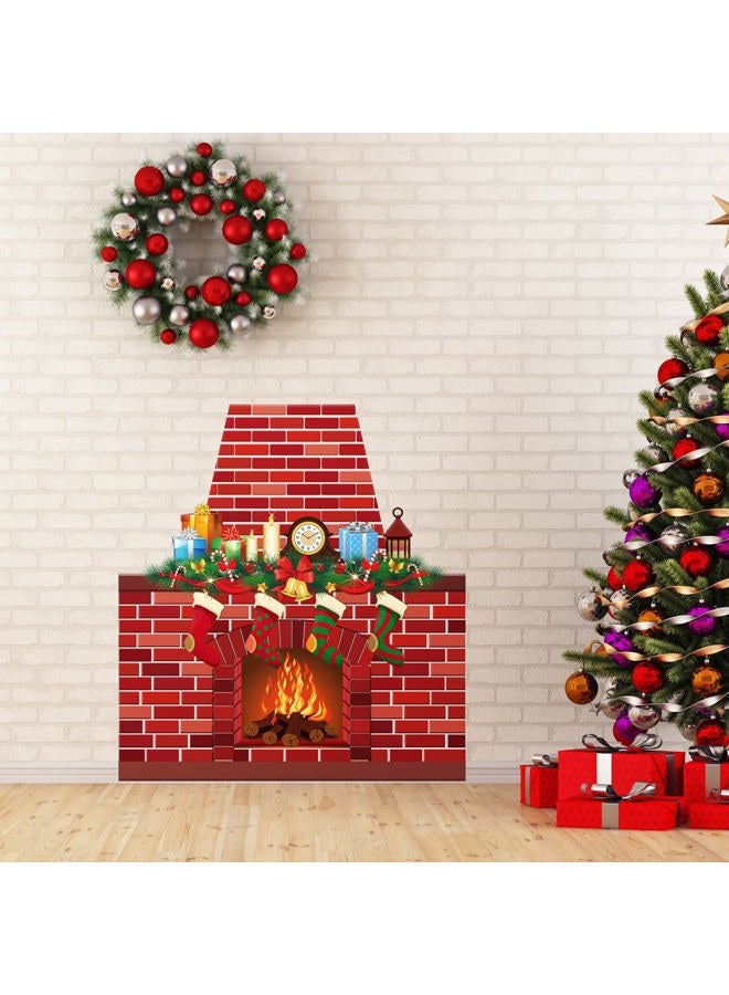 OUKEYI خلفية مدفأة عيد الميلاد للتصوير - زينة مدفأة من الطوب الأحمر لحفلة عيد الميلاد - خلفية حطب محترق مع شريط لاصق 20 نقطة، 38.6'' x 35.4'' - Image 4