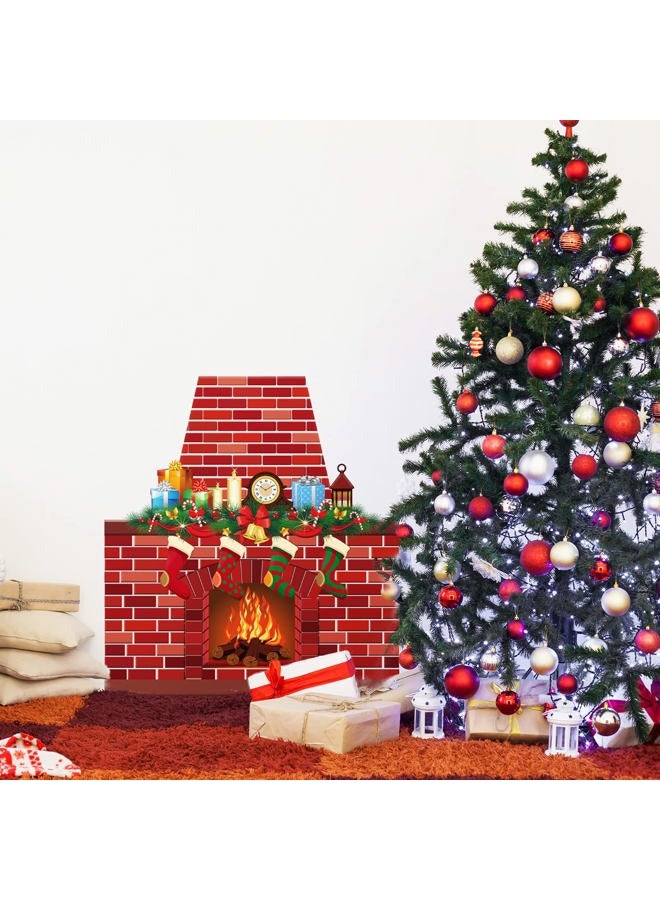 OUKEYI خلفية مدفأة عيد الميلاد للتصوير - زينة مدفأة من الطوب الأحمر لحفلة عيد الميلاد - خلفية حطب محترق مع شريط لاصق 20 نقطة، 38.6'' x 35.4'' - Image 5