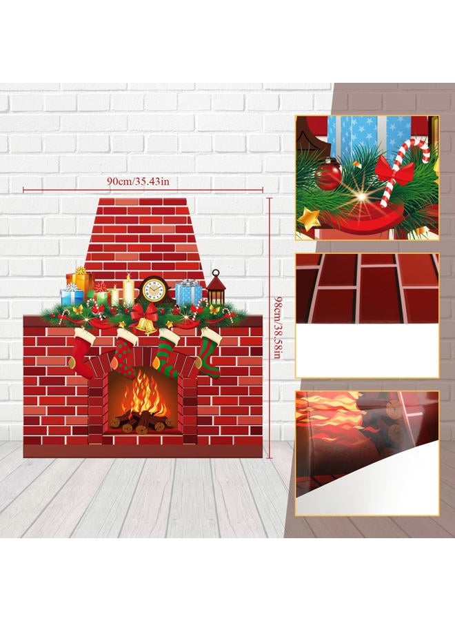 OUKEYI خلفية مدفأة عيد الميلاد للتصوير - زينة مدفأة من الطوب الأحمر لحفلة عيد الميلاد - خلفية حطب محترق مع شريط لاصق 20 نقطة، 38.6'' x 35.4'' - Image 2