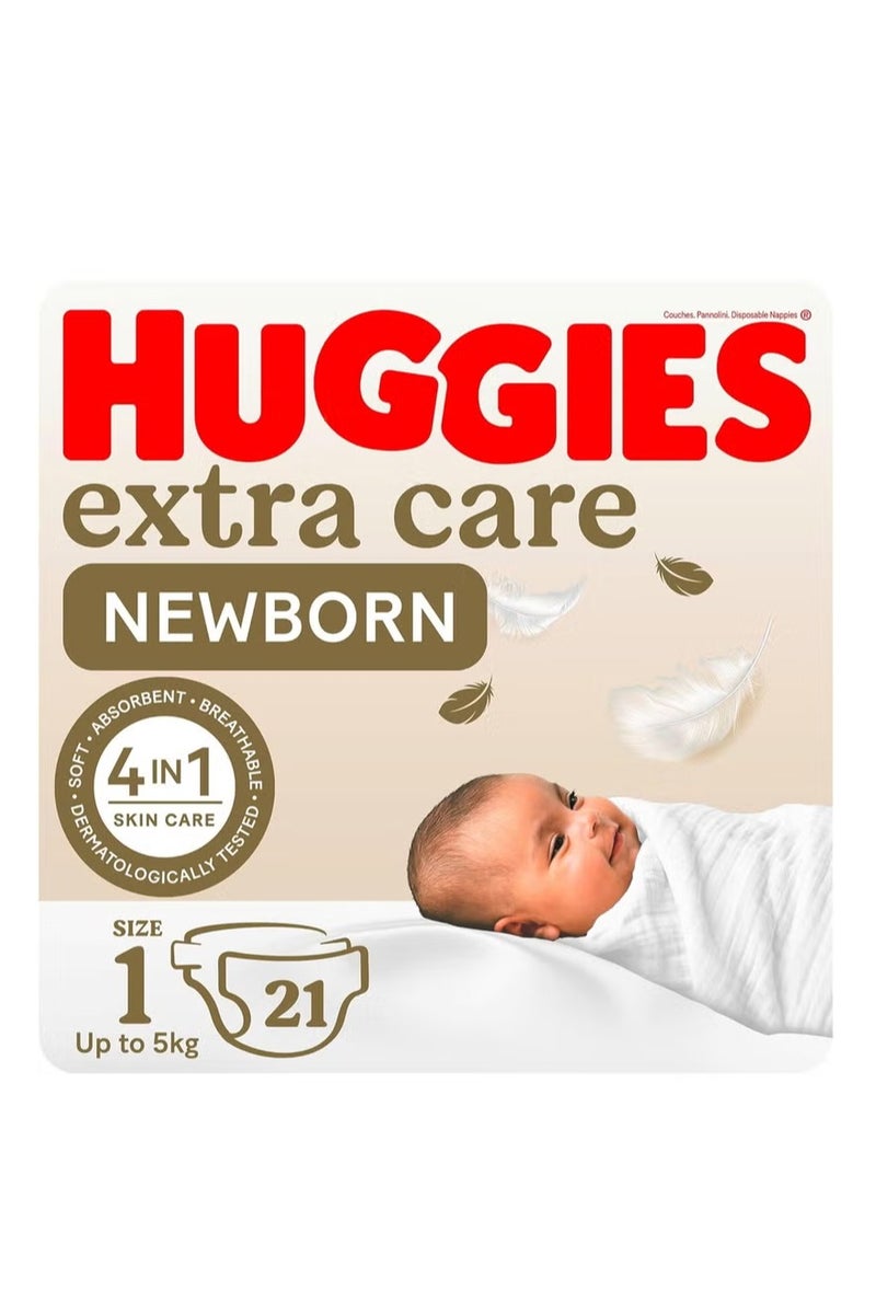هجيز حفاضات إكسترا كير لحديثي الولادة، مقاس١، حتى ٥ كجم، حقيبة حمل، ٢١ حفاضة - Image 2