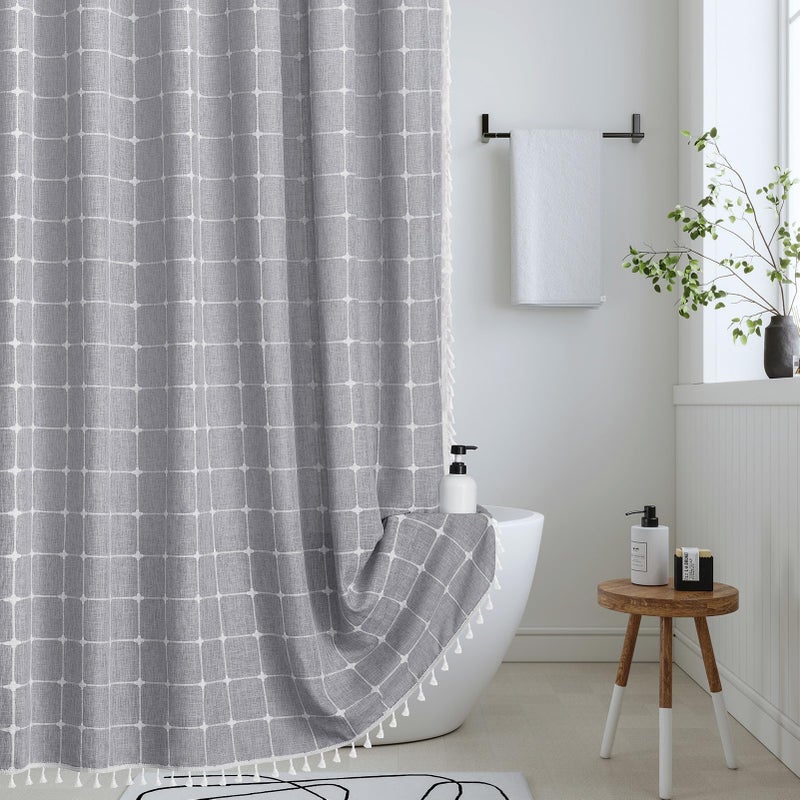 Yuanice Yuanice Boho Linen Shower Curtain Set with Tassels 60x72  Farmhouse Stall Fabric Heavy Duty Cloth Bath Curtain  Modern Vintage Country Hotel Luxury Ultra Thick Bathroom Deocr  Waterproof  Grey - Image 1