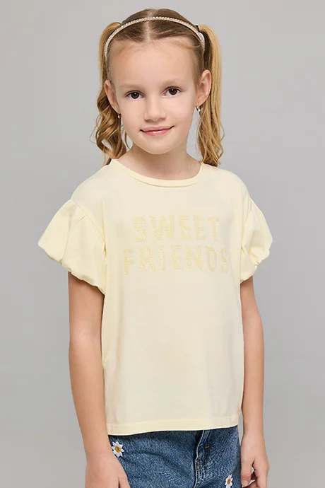 أر أند بي Embroidered Top with Crew Neck and Puff Sleeves