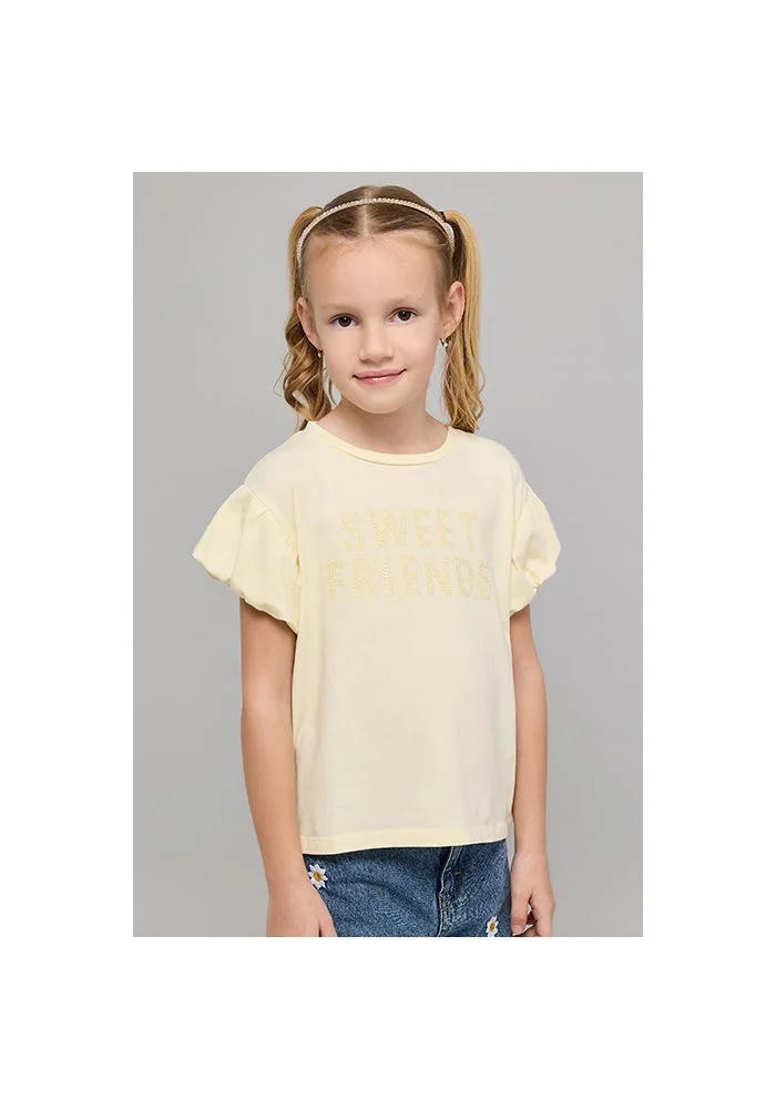 R&b Embroidered Top with Crew Neck and Puff Sleeves