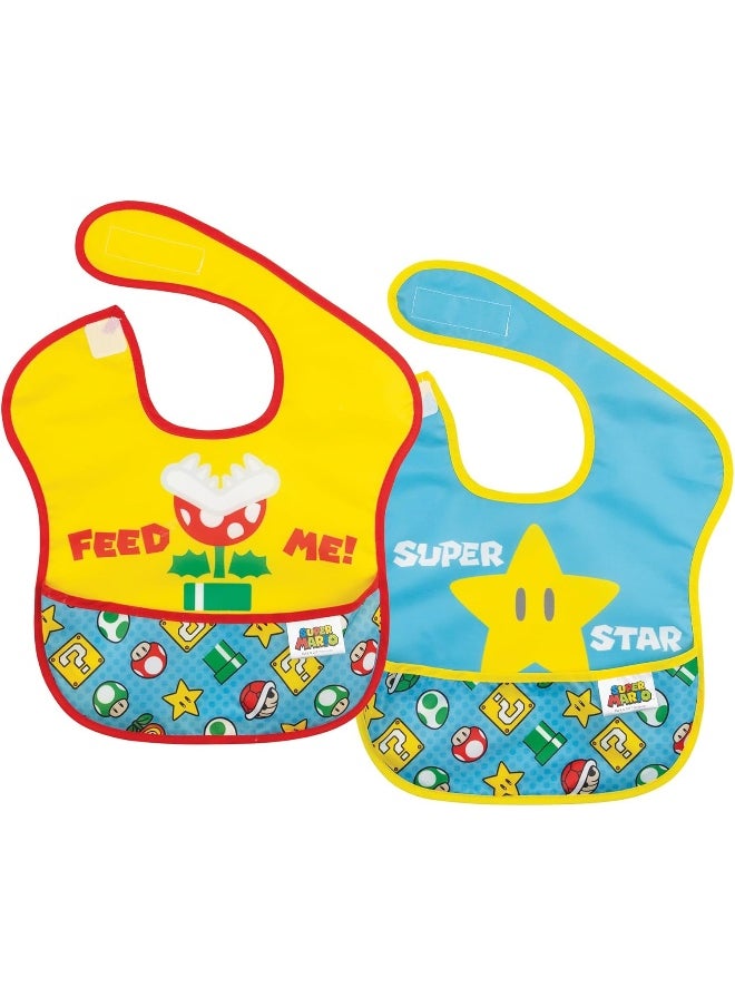 BUMKiNs Bumkins Nintendo Super Mario SuperBib, Baby Bib, Waterproof, Washable, Stain and Odor Resistant, 6-24 Months (Pack of 2) 