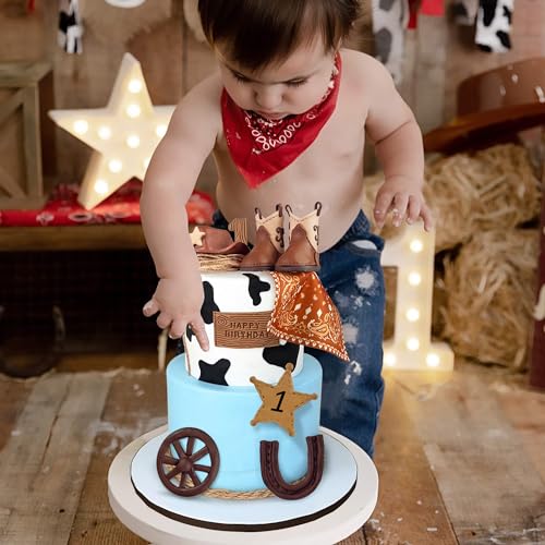 KEEPARTY Cowboy Cake Decorations Cowboy Hat and Boot Cake Toppers Western Cowboy Cowgirl Birthday Baby Shower for Western Theme Party Favors Supplies (Brown) - Image 5