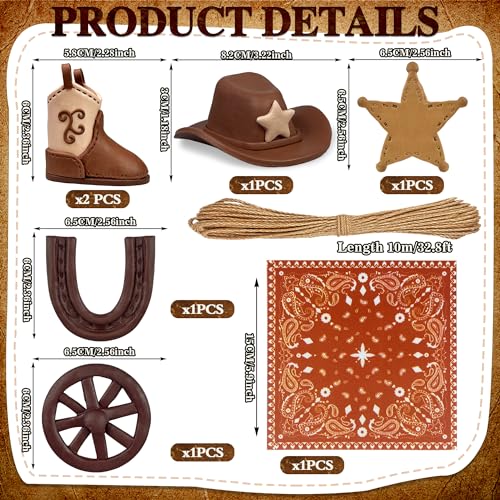 KEEPARTY Cowboy Cake Decorations Cowboy Hat and Boot Cake Toppers Western Cowboy Cowgirl Birthday Baby Shower for Western Theme Party Favors Supplies (Brown) - Image 2