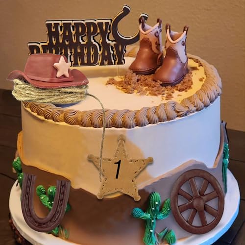 KEEPARTY Cowboy Cake Decorations Cowboy Hat and Boot Cake Toppers Western Cowboy Cowgirl Birthday Baby Shower for Western Theme Party Favors Supplies (Brown) - Image 3