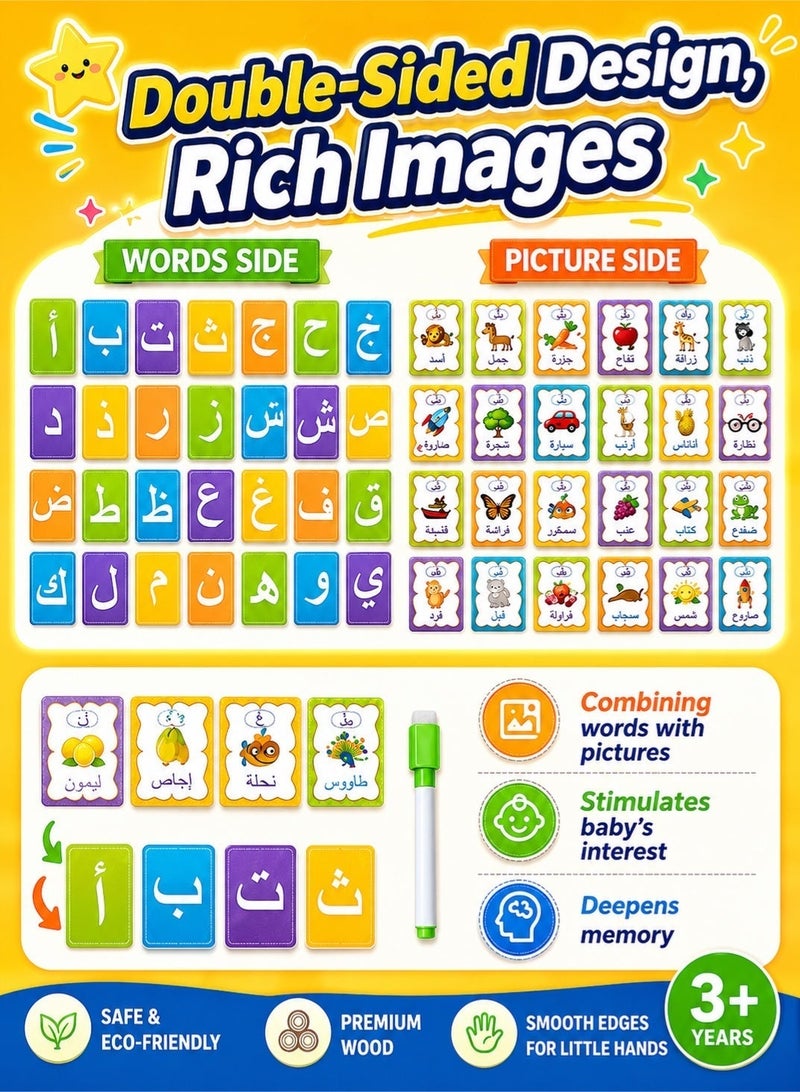 Saudi Select Arabic Alphabet Learning Flash Cards for Kids, Wooden Erasable Word Recognition Puzzle Board, Montessori Early Education Toy for Toddlers & Preschool Children - Image 2