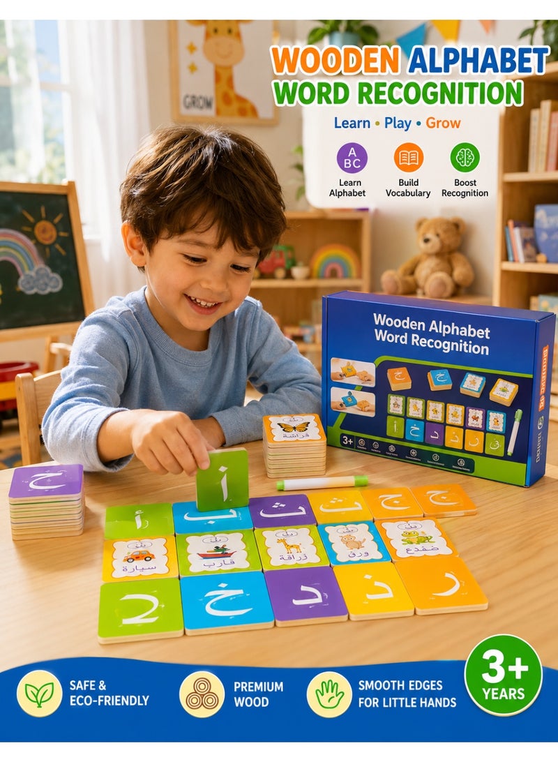 Saudi Select Arabic Alphabet Learning Flash Cards for Kids, Wooden Erasable Word Recognition Puzzle Board, Montessori Early Education Toy for Toddlers & Preschool Children - Image 3