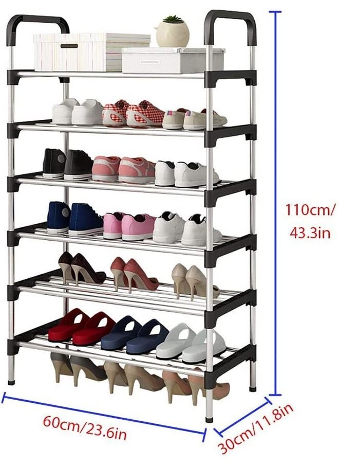 Arabest Shoe Rack, 6-Tier Freestanding Shoe Rack, Portable Shoe Cabinet For High Heels, Slippers, Sneakers, Shoe Cabinet For Entrance/Cloakroom/Living Room (Black) 110X30X60 Cm 18 Pairs Of Shoe  - Image 4