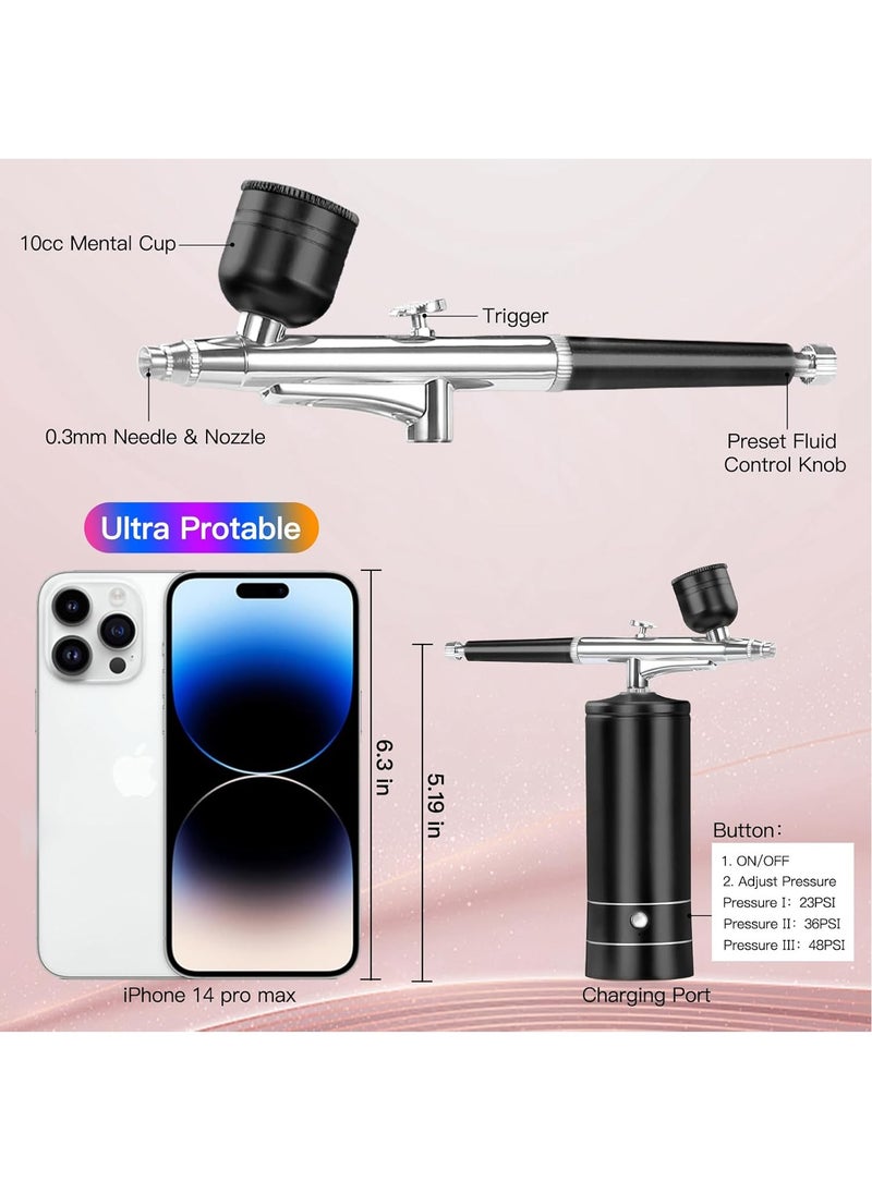 KADIP Airbrush Kit with Compressor 48 PSI High-Pressure, Non-Clogging Air brush Set Cordless Rechargeable with 0.3mm Nozzle and Cleaning Brush for Nail Art, Makeup, Painting, and Cake Decorating  - Image 5