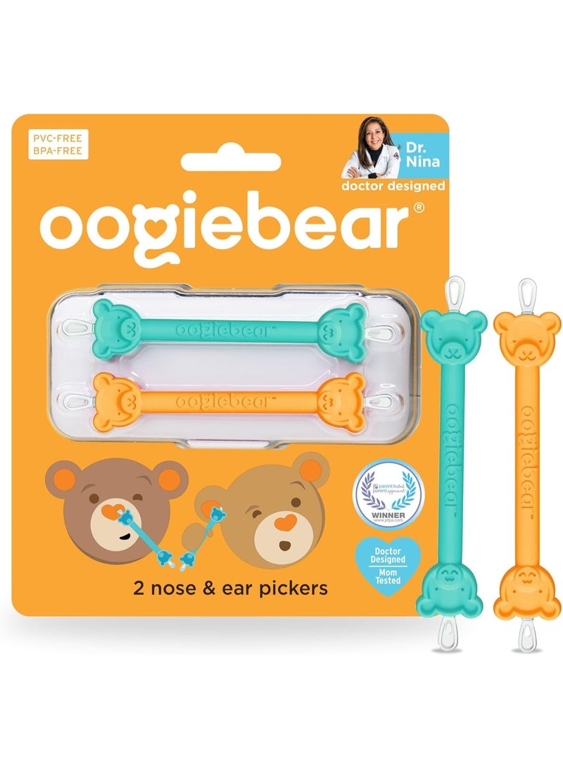 oogiebear Baby Nose Cleaner  Ear Wax Removal Tool - Safe Booger  Earwax Removal for Newborns, Infants, Toddlers - Dual-Ended - Essential Baby Stuff, Diaper Bag Must-Have, Orange  Seafoam with case - Image 1