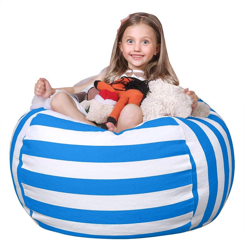 WEKAPO Stuffed Animal Storage Bean Bag Chair Cover for Kids Stuffable Zipper Beanbag for Organizing Children Plush Toys Large Premium Cotton Canvas Blue XLarge