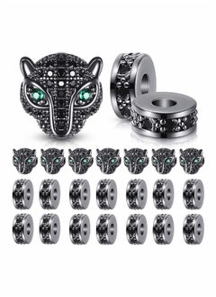 24 Pieces Leopard Head Spacer Bead, Antique Bead Large Hole Loose Bead Animal Cubic Zirconia Connector Charm for Men DIY Bracelet Jewelry Making