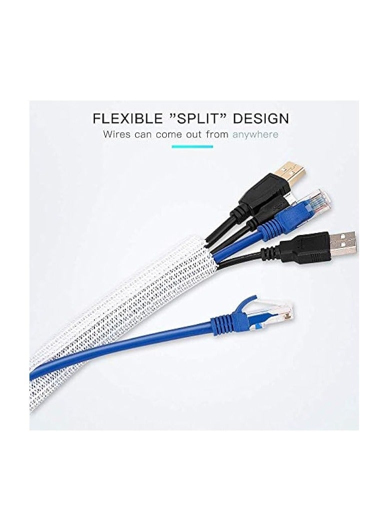 erorex 2/3 inch White Cable Sleeve Cover, Cord Protector Management Wire Loom Tubing Cable Sleeve Split Sleeving for Desk PC TV Computer Cable Protect Cat from Chewing Cord, White - Image 1