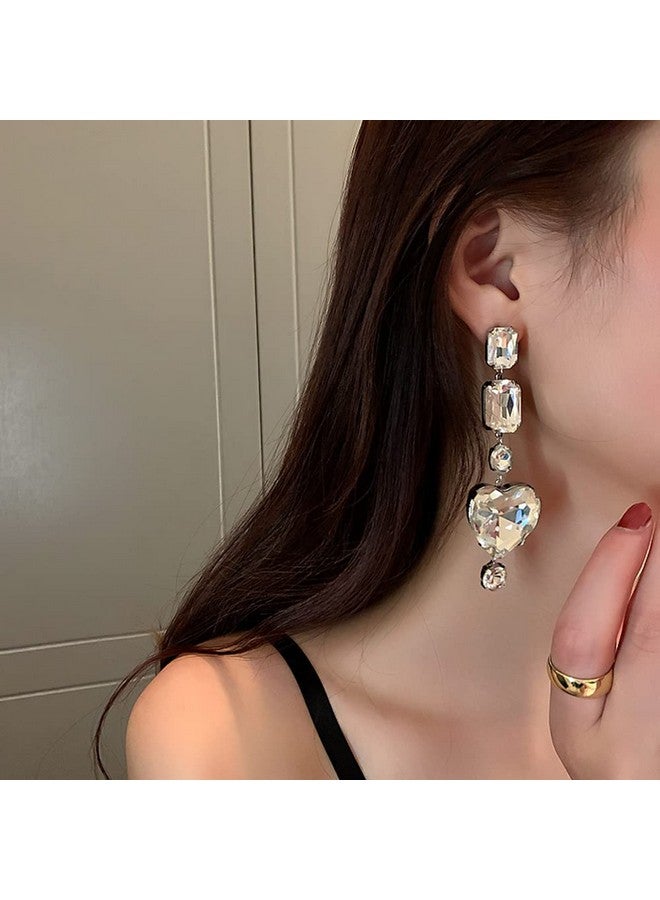 JWICOS Silver Fashion Women Crystal Heart Love Dangle Earrings Accessories For Women And Girls Heart Shape Earrings Bridal Wedding Party Birthday Daily Wearing Christmas Decor Accessories - Image 3