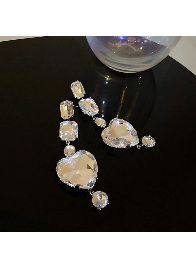 JWICOS Silver Fashion Women Crystal Heart Love Dangle Earrings Accessories For Women And Girls Heart Shape Earrings Bridal Wedding Party Birthday Daily Wearing Christmas Decor Accessories - Image 5