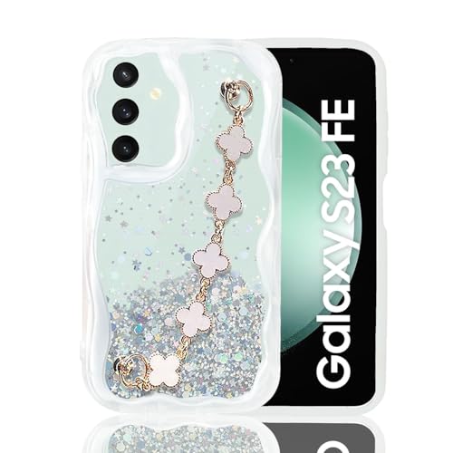 KC Back Cover for Samsung Galaxy S23 FE 5G - Curly Wave Dry Fixed Glitter Tiny Flowers Bracelet Chain Shockproof Soft Silicone Camera Protection Case (Transparent) - Image 1