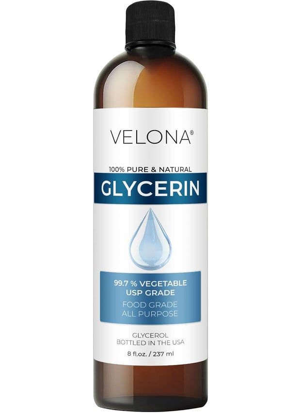 velona velona Glycerin Vegetable USP Grade 8 fl oz | 100% Pure and Natural Carrier Oil | Hair and Face Moisturizer for Dry Skin, Bubble Bath, Glycerin Soap, Soap Base, Sanitizers 