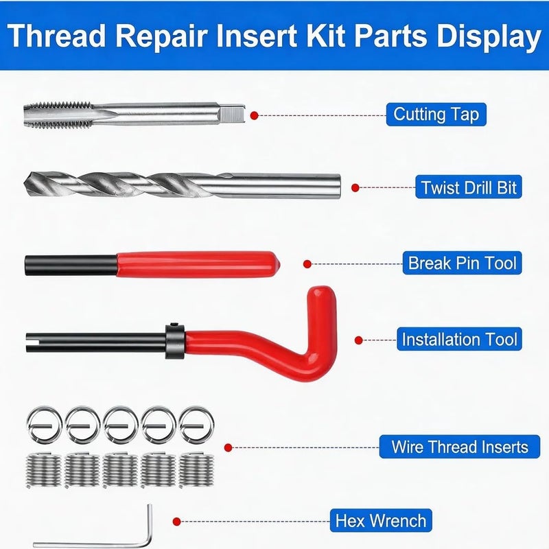 Alltooetools M10 X 125 Thread Repair Kit Metric Helicoil Kit with HSS Drill Bit 10PC Wire Thread Inserts - Image 5