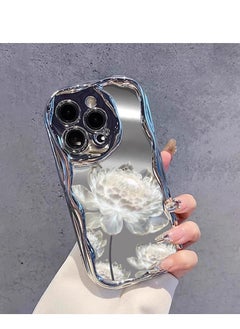 Generic FancyCase Compatible with iPhone 15 Series, Floral Design Shiny Bling Reflective Mirror Metallic Plating Flexible TPU Protective Case with Bracelets(White Flower)  - Image 3