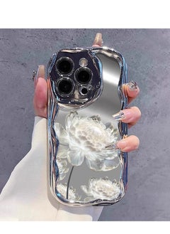 Generic FancyCase Compatible with iPhone 15 Series, Floral Design Shiny Bling Reflective Mirror Metallic Plating Flexible TPU Protective Case with Bracelets(White Flower)  - Image 4