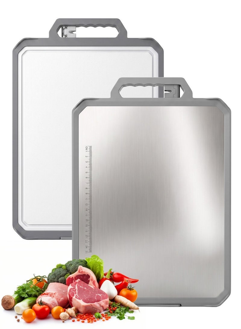 BASILKIT Professional Antibacterial Cutting Board, 304 Stainless Steel & Food-Grade PP Double-Sided Chopping Board with Knife Sharpener, Grinding Area, 43.8×30×2.6cm for Home Kitchen - Image 1