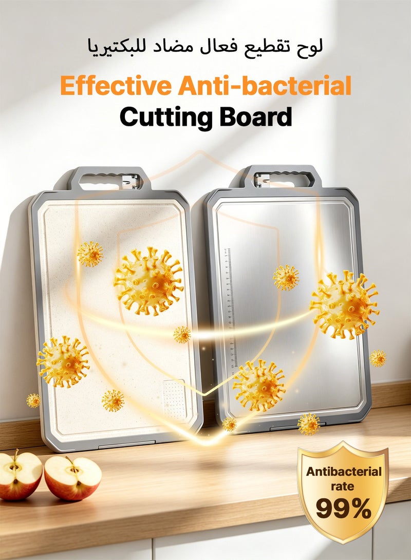 BASILKIT Professional Antibacterial Cutting Board, 304 Stainless Steel & Food-Grade PP Double-Sided Chopping Board with Knife Sharpener, Grinding Area, 43.8×30×2.6cm for Home Kitchen - Image 2