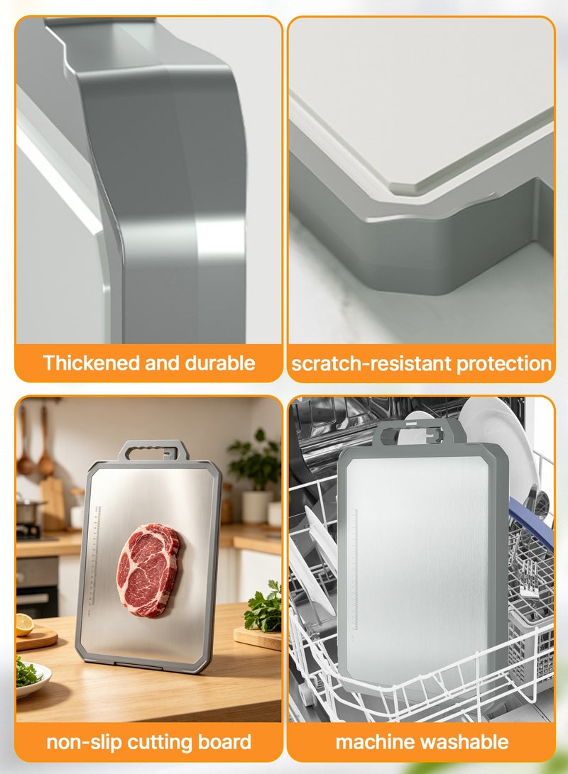 BASILKIT Professional Antibacterial Cutting Board, 304 Stainless Steel & Food-Grade PP Double-Sided Chopping Board with Knife Sharpener, Grinding Area, 43.8×30×2.6cm for Home Kitchen - Image 5