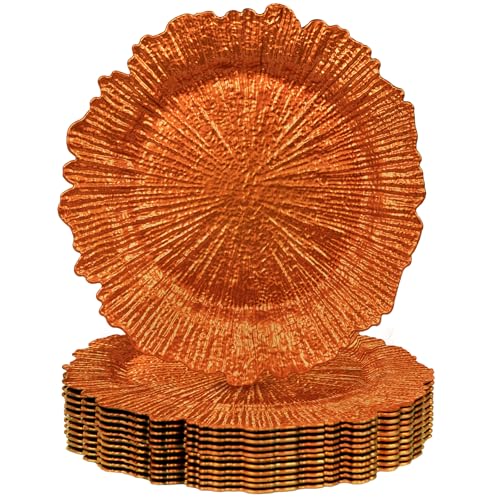 MAONAME Orange Charger Plates Set of 12, Reef Plate Chargers for Dinner Plate, Plastic Decorative Plates for Table Setting, Thanksgiving, Christmas - Image 1