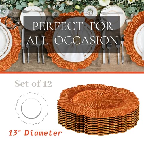 MAONAME Orange Charger Plates Set of 12, Reef Plate Chargers for Dinner Plate, Plastic Decorative Plates for Table Setting, Thanksgiving, Christmas - Image 2