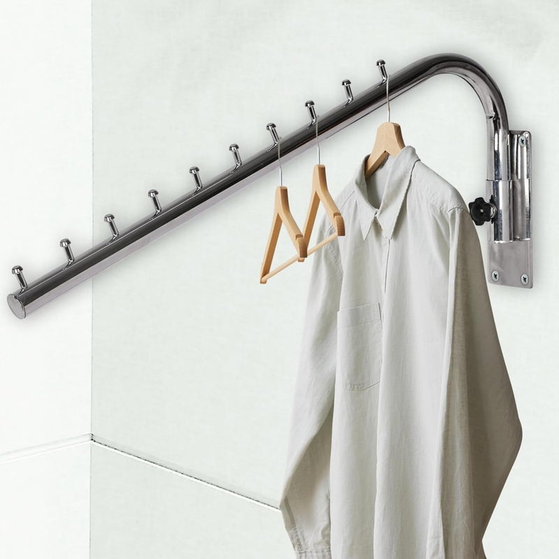 ROLLYWARE Swivel–SWING ARM Hook Rail 10 pin Display Hooks Stainless steel Wall Mounted drop Hanger for clothes Hardware Fittings Shop/Boutique/Showroom/Clothes/Kitchen/ (19 Inch) - Pack of 4 - Image 4