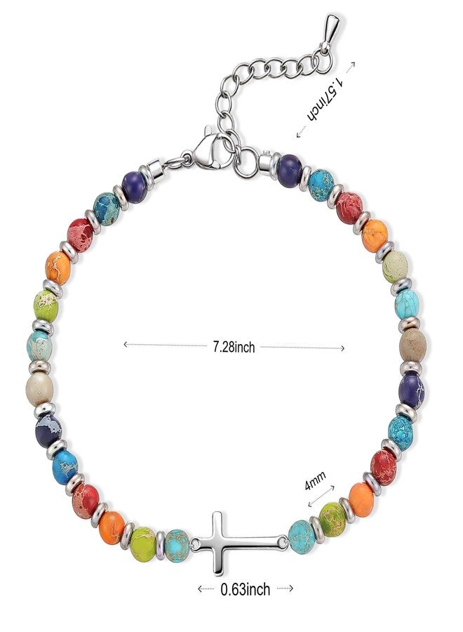 QILMILY To My Sister Gifts - 14K Gold Plated Dainty Colorful Beaded Bracelets for Women Birthday Christian Gifts Cross Bracelet Easter Christmas Stocking Stuffers Gold Jewelry - Image 3