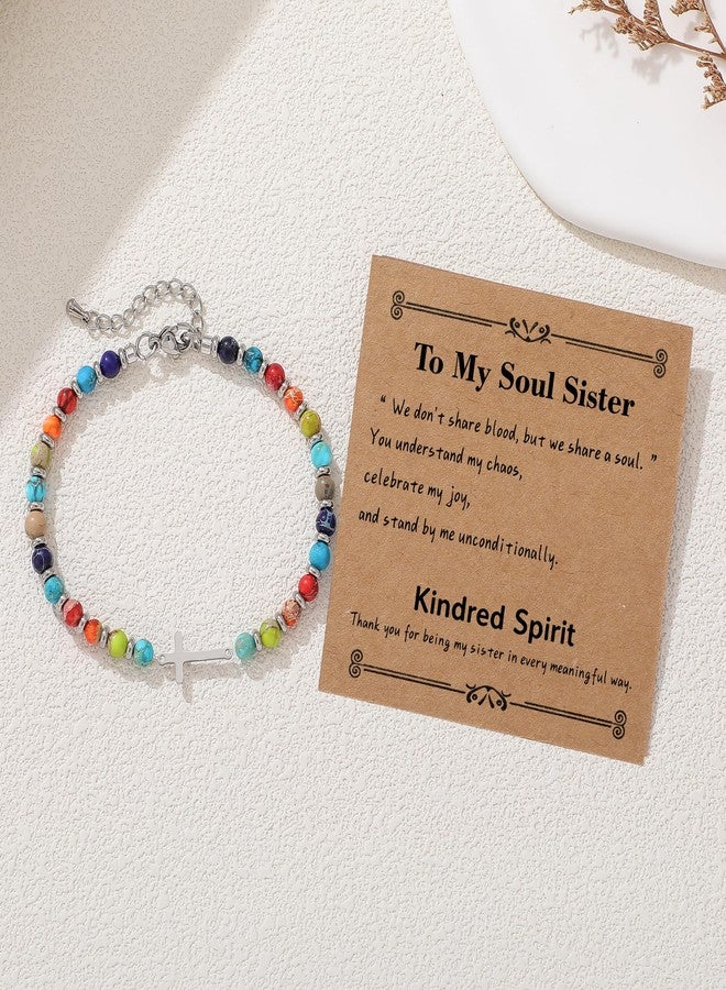 QILMILY To My Sister Gifts - 14K Gold Plated Dainty Colorful Beaded Bracelets for Women Birthday Christian Gifts Cross Bracelet Easter Christmas Stocking Stuffers Gold Jewelry - Image 4