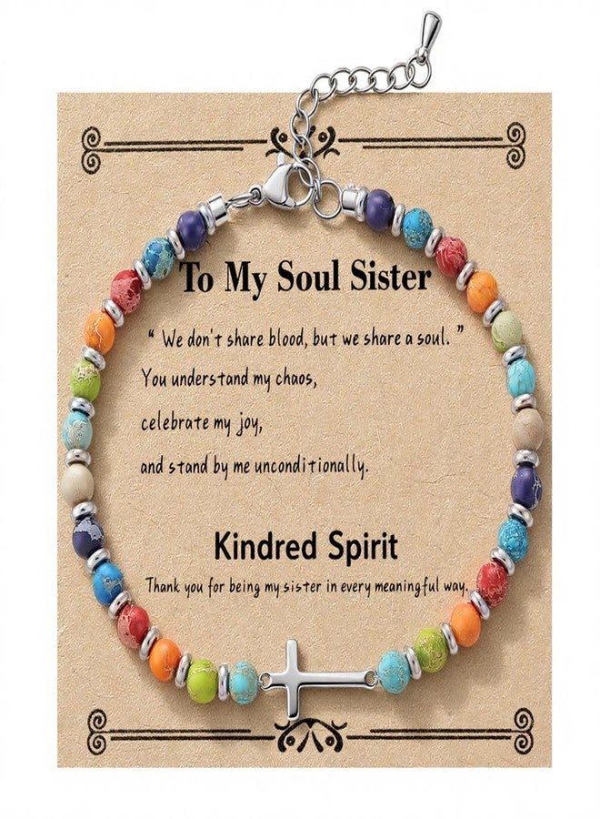 QILMILY To My Sister Gifts - 14K Gold Plated Dainty Colorful Beaded Bracelets for Women Birthday Christian Gifts Cross Bracelet Easter Christmas Stocking Stuffers Gold Jewelry - Image 1