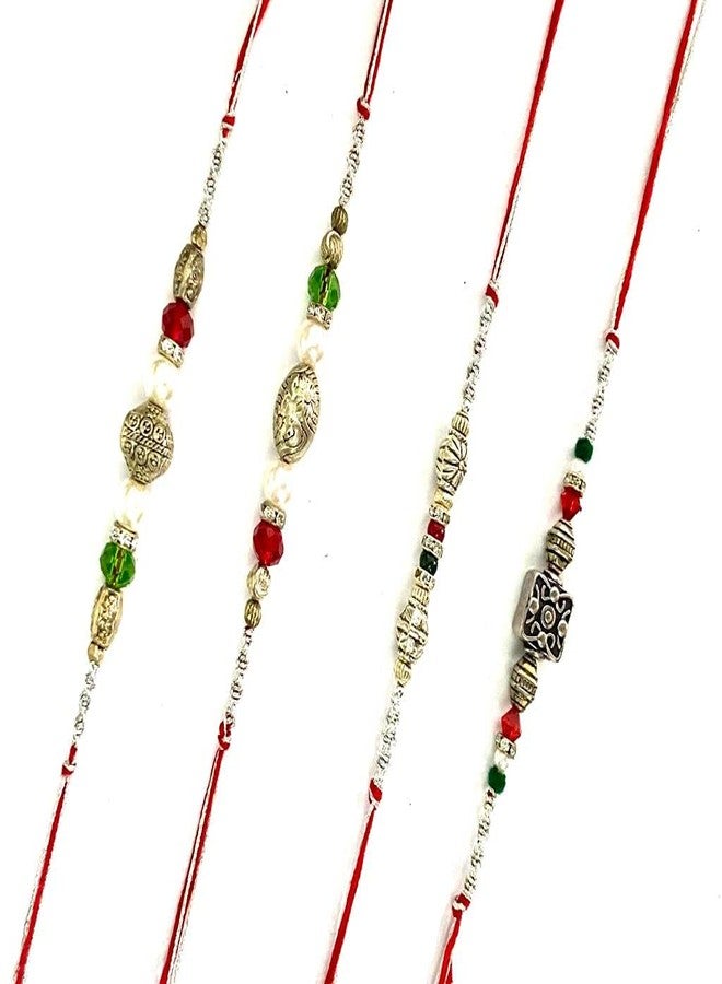 RELBEES Multicolor Combo of 4 Rakhi Set/Rakhi for brother/for Men/Brother/Bhaiya With Roli Chawal Best Wishes - Image 1