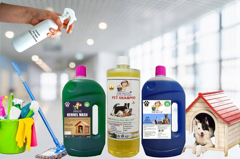 swacch Kennel Wash (Jasmine) + Pet Shampoo (Lemon) I Pet Aqua Odour Remover (Lavender) 1 Litre Combo Pack of 3 Economical Pack I Dog and Cat Friendly - Image 2