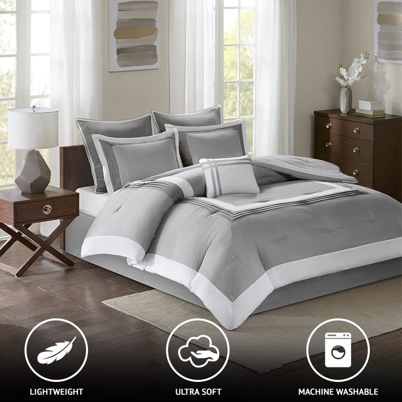 Comfort Spaces Malcom Cozy Comforter Set - Modern Trendy Design, All Season Down Alternative Bedding, Matching Shams, Hotel Deluxe Gray, Queen - Image 3