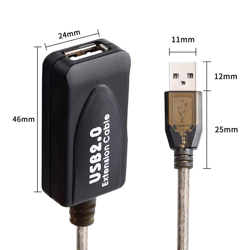 كابل تمديد نشط من USB 2.0 من نوع A ذكر إلى أنثى بطول 30 قدم، سرعة عالية 480 ميجابت في الثانية (30FT-10M) - Image 2