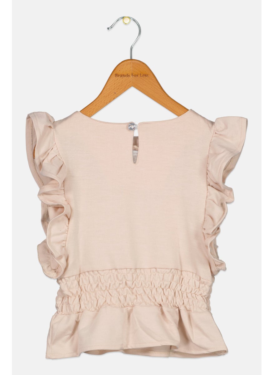 Joe's Kids Girl Boat Neck Ruffle Sleeve Plain Top, Beige  - Image 2
