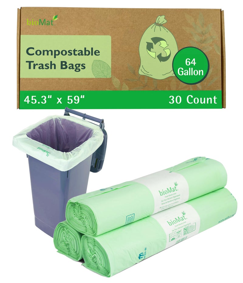 bioMat 64 Gallon Compostable Trash Bags 30 Count Extra Large Kitchen Compost bags for Food Waste BPI CMA and ASTM D6400 Certified Kitchen Food Scrap Waste Bags - Image 3