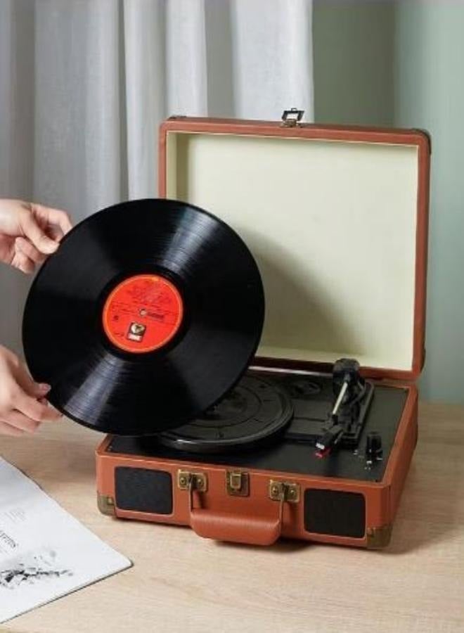 Coffee Vinyl Record Player Built In Bluetooth Receiver Usb Flash Drive 2 Stereo Speakers 3-Speed 5 Dimensions Portable Retro Record Player Suitable For Entertainment And Home Decoration - Image 1