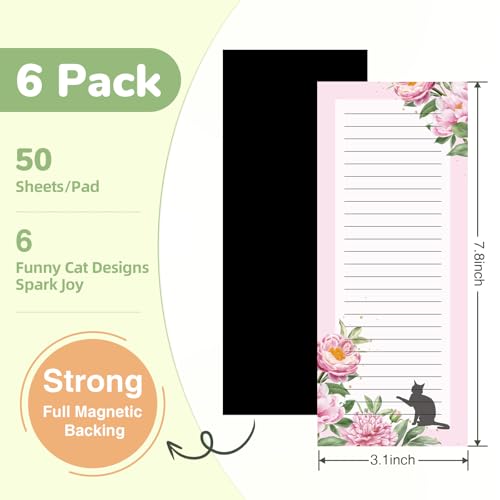 Eunoir Magnetic Notepads for Refrigerator 6 Pack – Funny Cat Magnetic Note Pad with Full Magnet Back, Magnetic Grocery List Pad for Fridge, Shopping & To-Do Lists, 50 Sheets Each for Kitchen Home Organization - Image 3