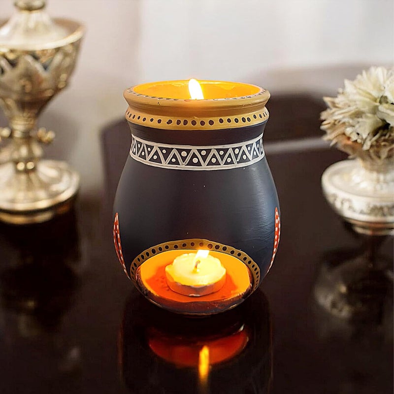 SHILP KATHA Handmade Terracotta Scented Oil Burner Aroma Diffuser and Tealight Candleholder for Home Decoration Decorative Home Accent Festival Gift for Living Area Table Decor Elegant - Image 2
