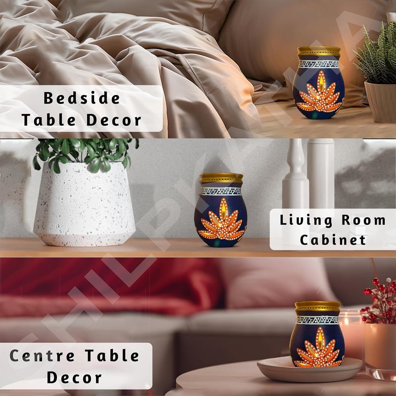 SHILP KATHA Handmade Terracotta Scented Oil Burner Aroma Diffuser and Tealight Candleholder for Home Decoration Decorative Home Accent Festival Gift for Living Area Table Decor Elegant - Image 3
