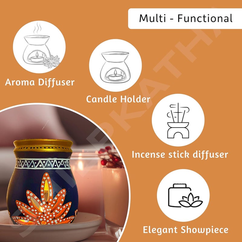 SHILP KATHA Handmade Terracotta Scented Oil Burner Aroma Diffuser and Tealight Candleholder for Home Decoration Decorative Home Accent Festival Gift for Living Area Table Decor Elegant - Image 4