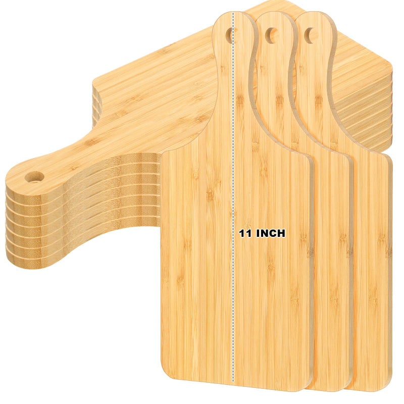 Zubebe 10 Pcs Mini Charcuterie Boards Bulk 11 x 5 Inch Wooden Cutting Board with Handle Thick 031 Blank Boards for Laser Engraving Wedding Favors Bridal Shower Party Gifts Bamboo - Image 2